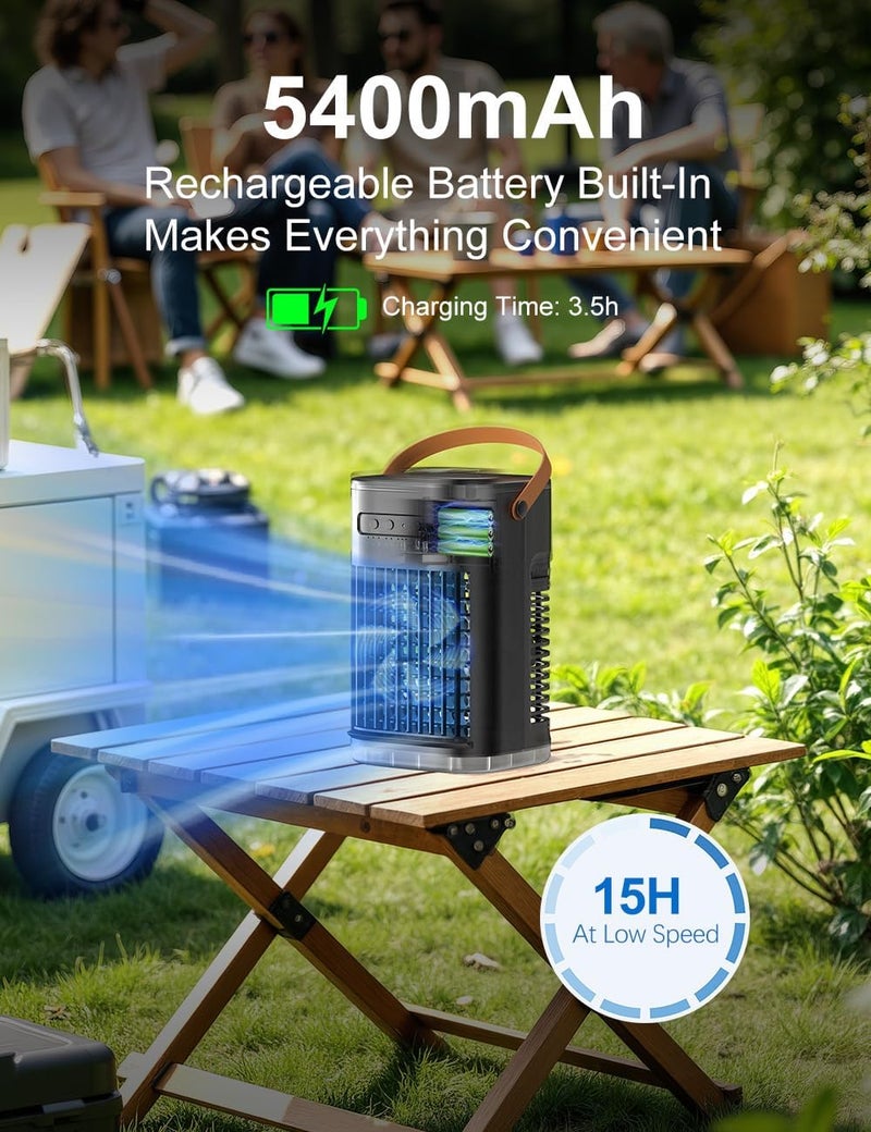 Slkdrft 3-IN-1 Portable Air Conditioners, 5400mAh Built-In Battery Personal Evaporative Air Cooler Fan, Ice Packs & 1200ml Water Tank, 1-7h Timer & Remote, Mini Air Conditioner for Car Desktop Camping - Image 2